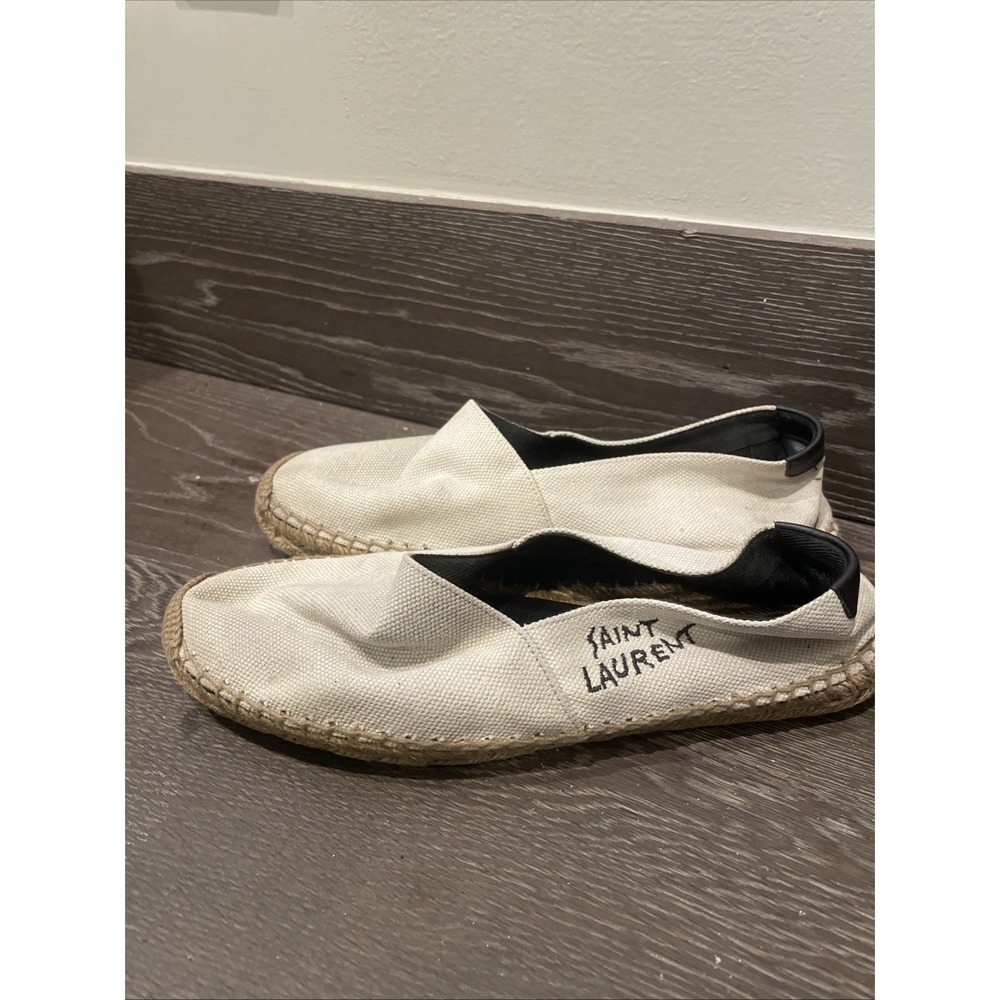 Saint Laurent White Leather Slip On Espadrilles Flats 20 SL  Emb  Es. Size 40